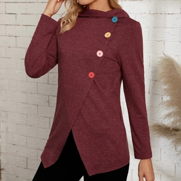 Women's Jersey Top Hooded Jacket Asymmetrical Hem Split Front XXL Emery Rose - Picture 7 of 13